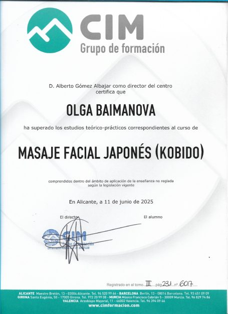 Certificado masaje 