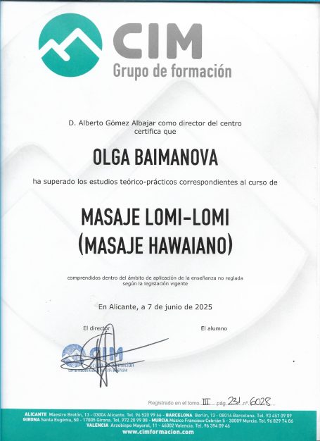 Certificado masaje 