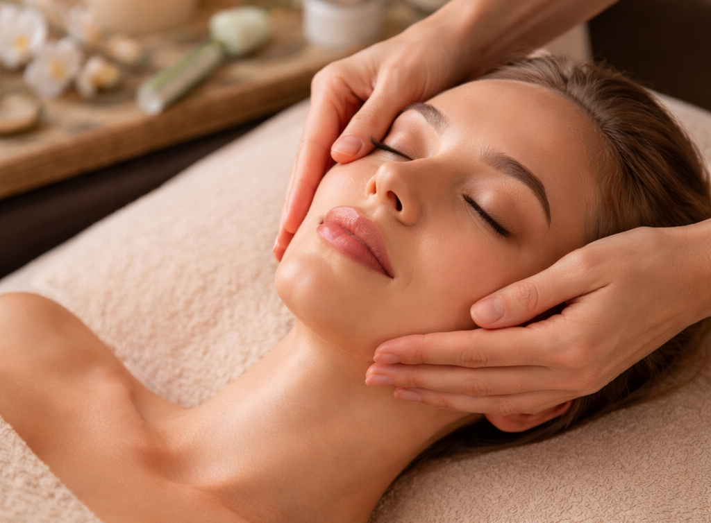Firming facial treatment with lifting massage to improve skin elasticity and contour