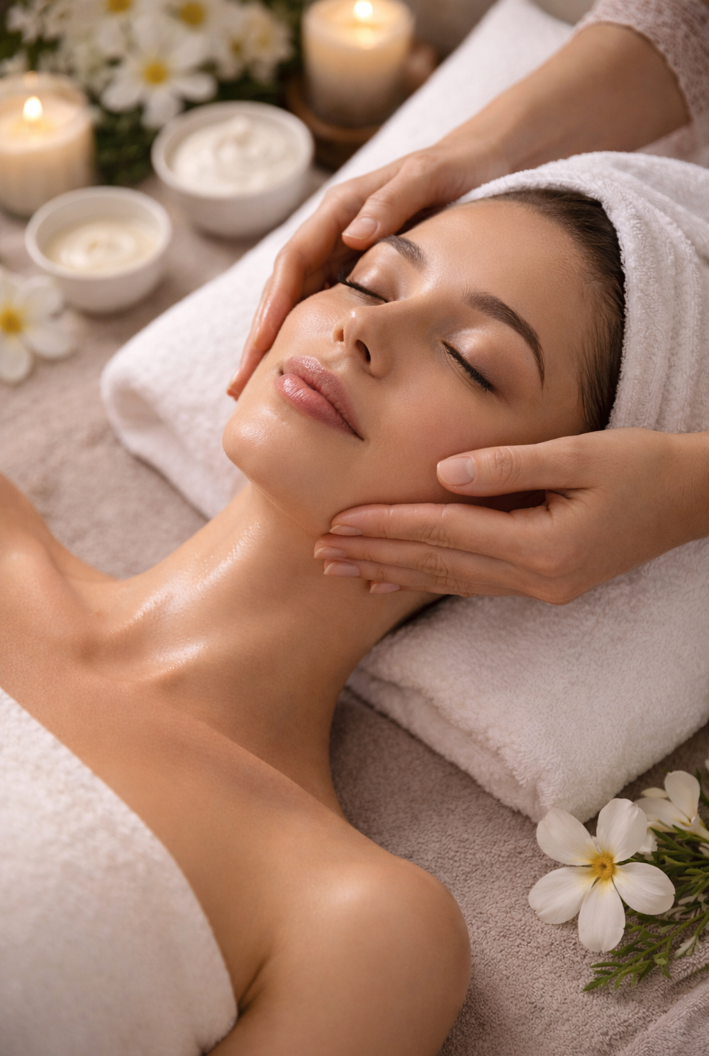 Personalized facial treatment with lymphatic drainage massage to detoxify skin and reduce puffiness