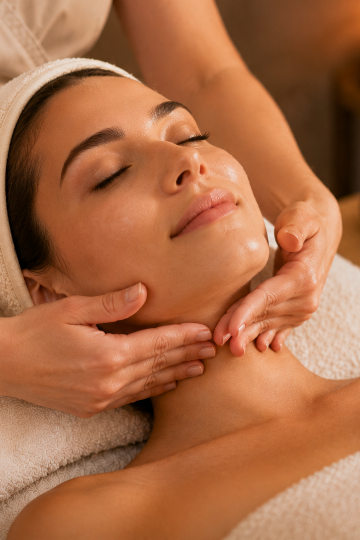 Personalized facial treatment with lymphatic drainage massage to detoxify skin and reduce puffiness