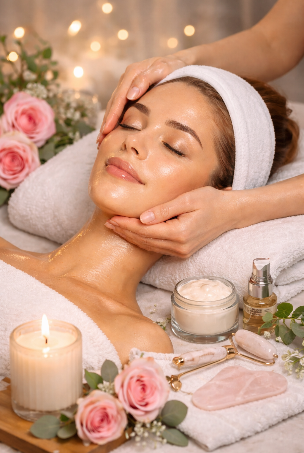 Brightening facial treatment with relaxing facial massage to enhance skin radiance and even tone
